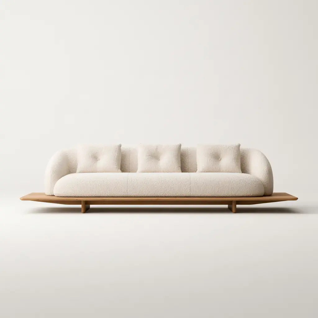Sofá con perfil bajo y cojines claros - beige