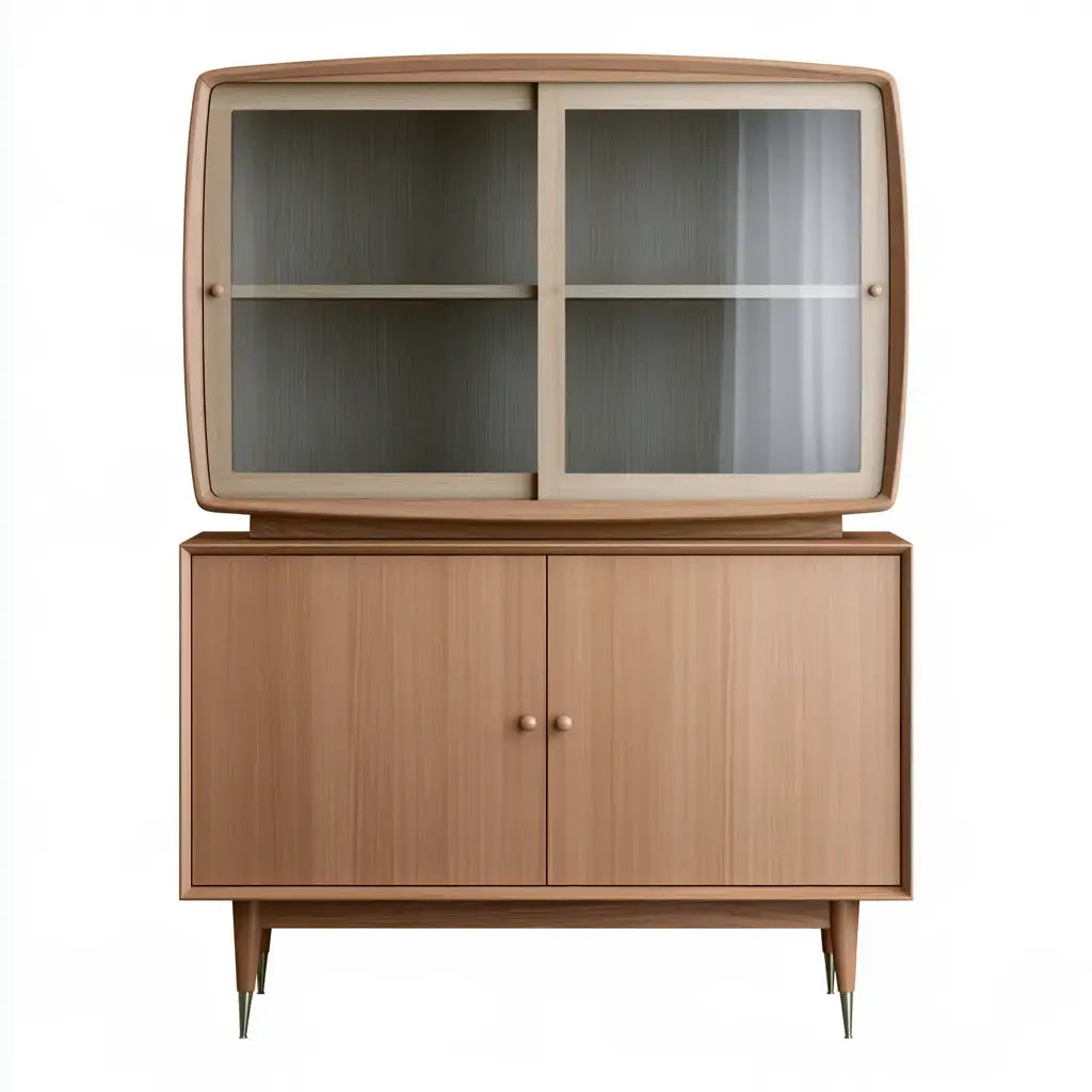 Vitrina con módulo superior de esquinas curvas - marrón/gris