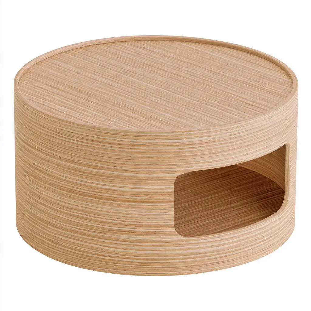 Mesa de centro redonda con abertura lateral - beige