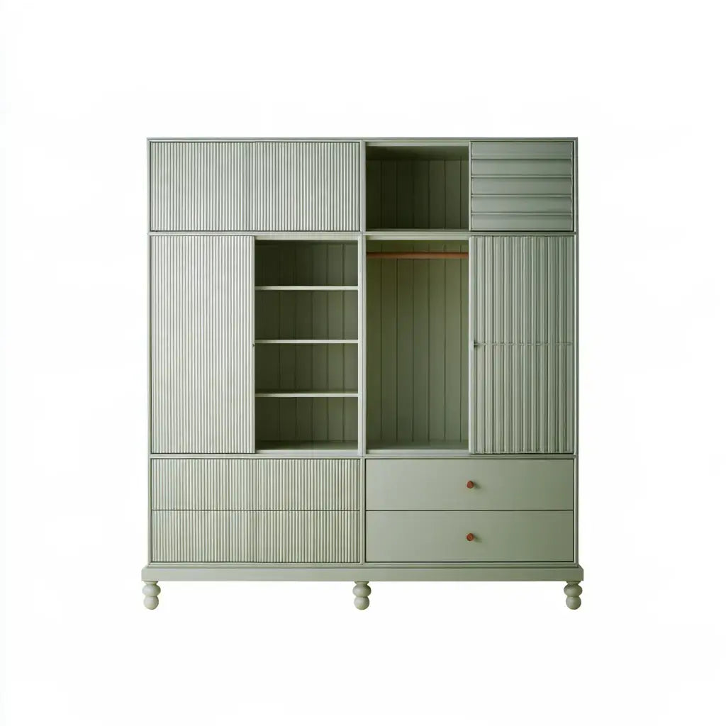 Armario con puertas estriadas y nichos abiertos - verde