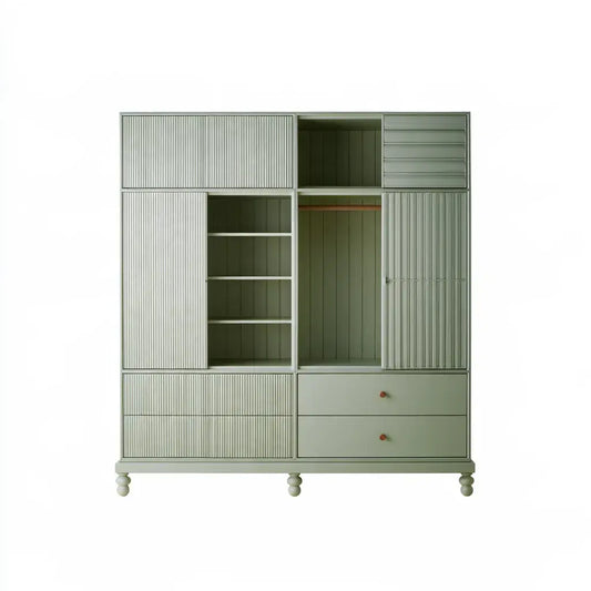 Armario con puertas estriadas y nichos abiertos - verde