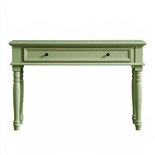 Consola con dos cajones y patas torneadas - verde