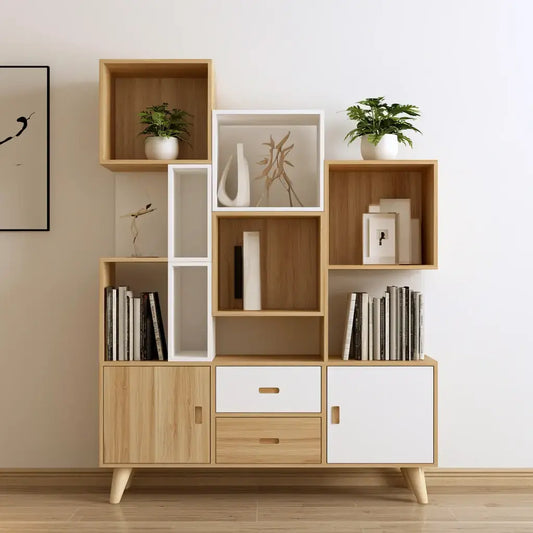 Aparador con módulos abiertos escalonados - beige/blanco