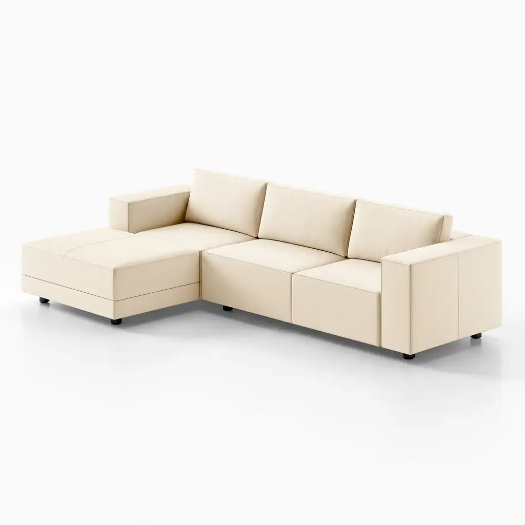 Sofá con asiento alargado y líneas rectas - beige