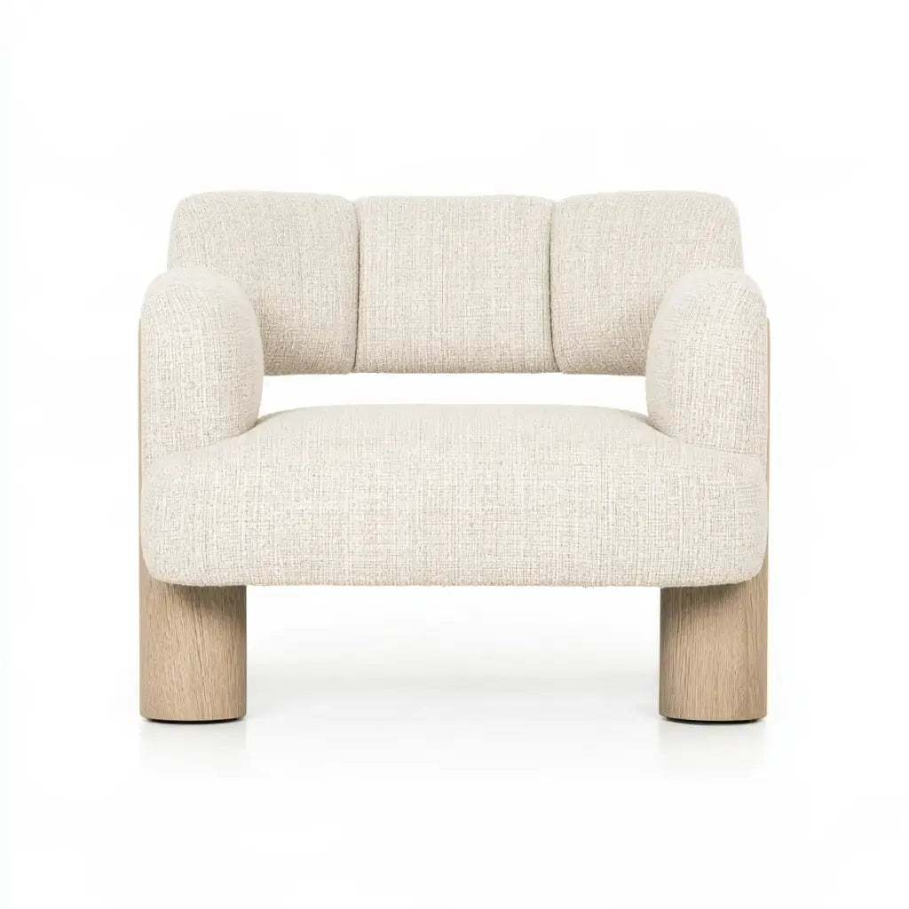 Sillón con brazos cilíndricos y asiento claro - beige