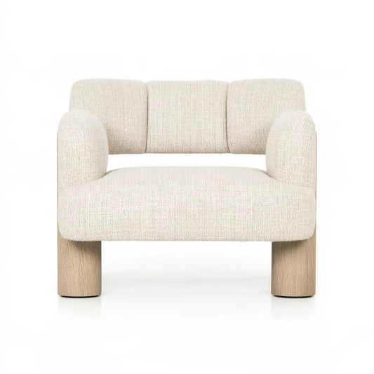 Sillón con brazos cilíndricos y asiento claro - beige
