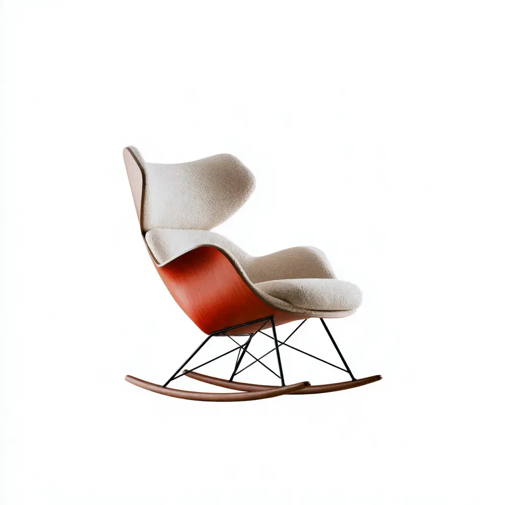 Mecedora con respaldo separado y base de varillas - beige/rojo/marrón