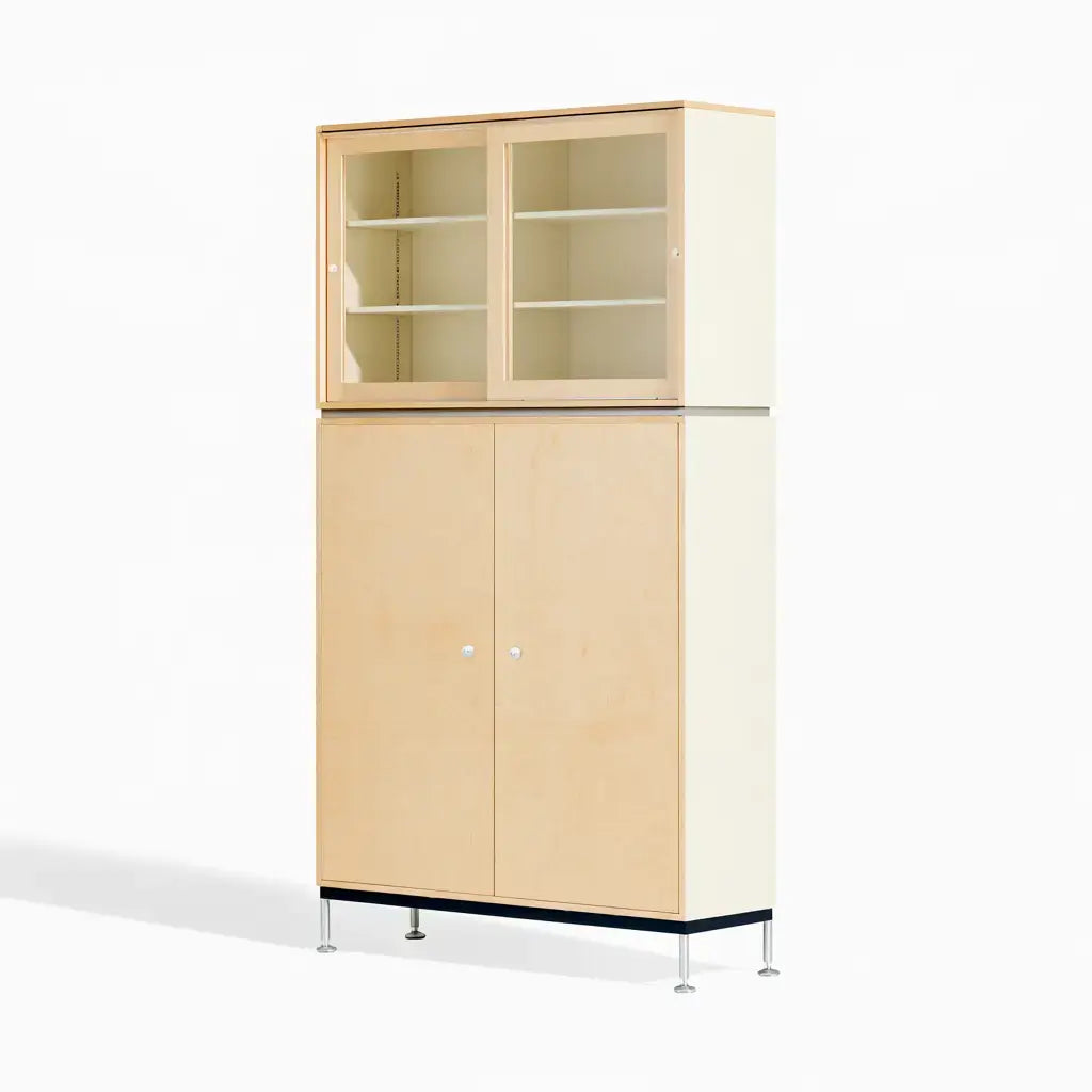 Aparador con estantes superiores y puertas inferiores - beige