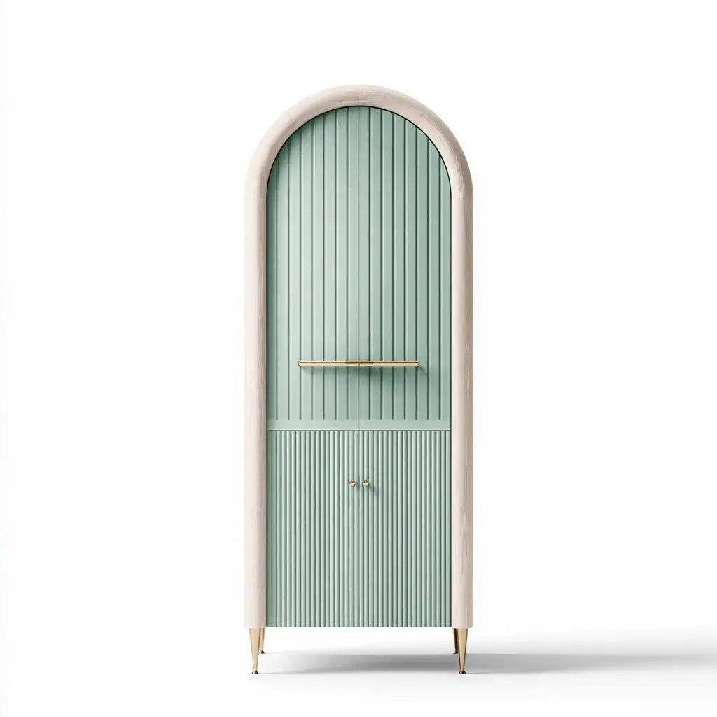 Armario estrecho con remate arqueado - verde/beige