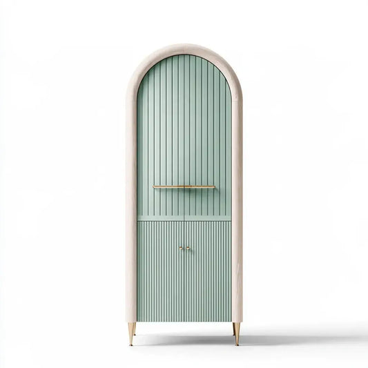 Armario estrecho con remate arqueado - verde/beige